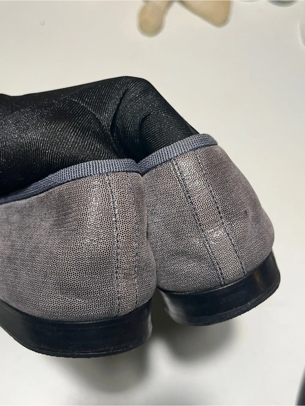 CHANEL Grey Suede Ballet Flats with Black Leather Cap-Toe